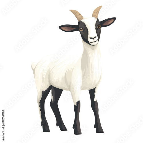 Goat Vector Clipart, Minimal Shadows, White Border, Isolated Look