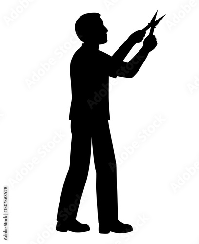 Silhouette of a Person Trimming Branches with Pruning Shears – Garden Care, Manual Labor, Landscaping. Earth Day, Arbor Day, National Gardening Day, Greenery Celebrations