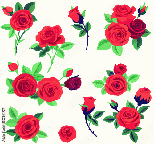 Red Rose Flowers Clipart Collection:  Various Buds & Blooms