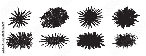 burst brush strokes vector set. grunge exploding shape text boxes. dirty distress texture shape set