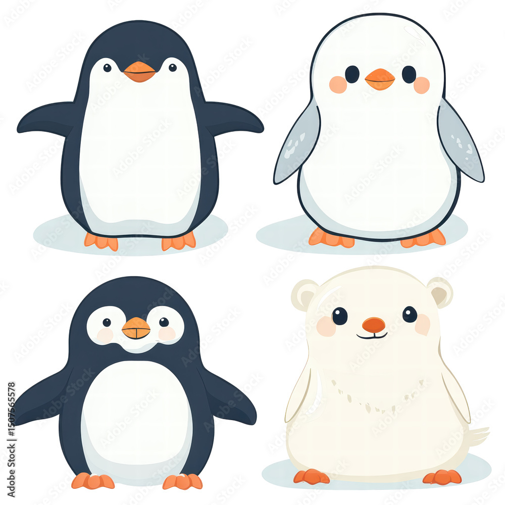 Obraz premium Polar Animals Clipart Penguin, Seal, Polar Bear