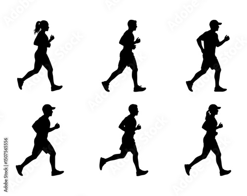 Running People Silhouette Set – Black Silhouette Vector
