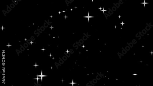 Loop twirly white stars particles animation motion flying on black abstract Background. white stars particle on dark background motion titles cinematic