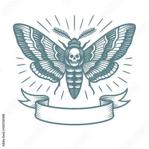 Skull Moth Tattoo Style Vector Illustration