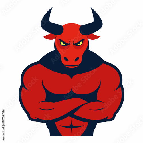 Angry bull in the red suit cartoon character