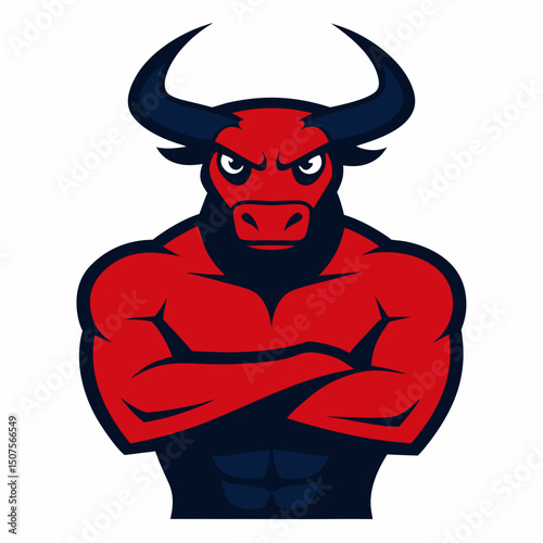 Angry bull in the red suit cartoon illustration