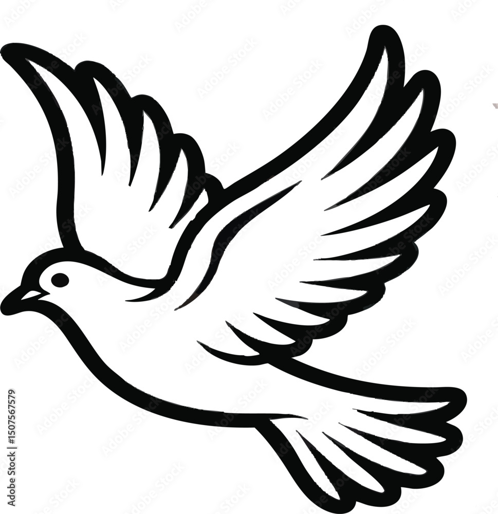 Obraz premium Stylized Black and White Line Art Drawing of a Flying Dove