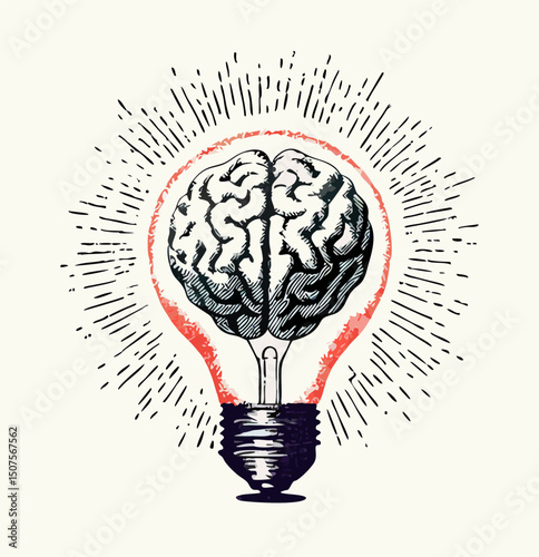 Brain Inside Lightbulb: Idea, Innovation, Creativity Concept