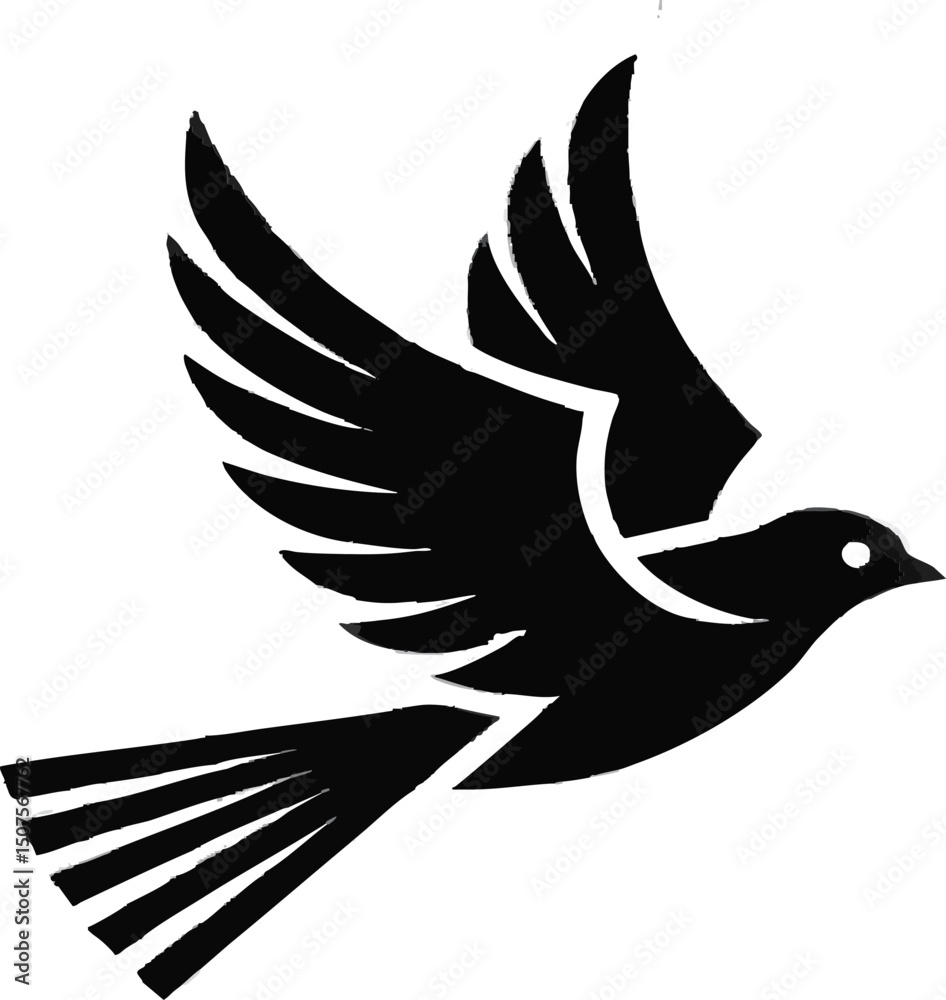 Fototapeta premium Flying Peace Dove Silhouette Black and White