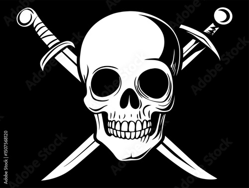 Skull and crossed sword or sabre. Pirate jolly roger sign. Generative AI