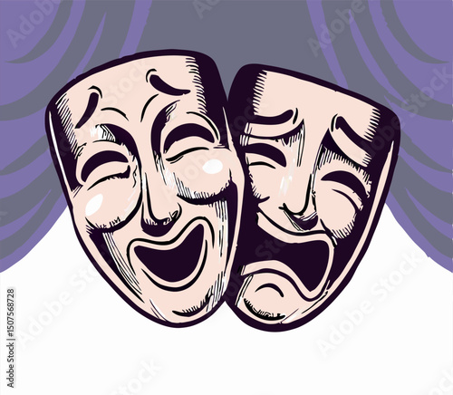 Comedy and Tragedy Masks Theater Illustration