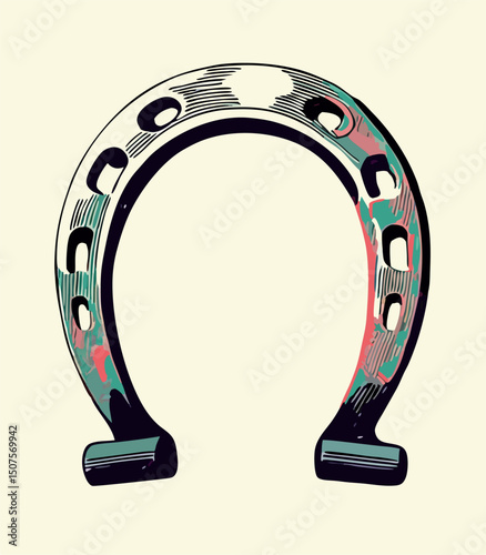 Hand-drawn illustration of a horseshoe, good luck charm