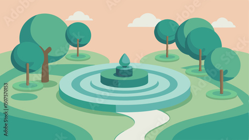 Meditation Garden An open air garden with winding paths tranquil water features and shaded seating areas designed for mindfulness and meditation.