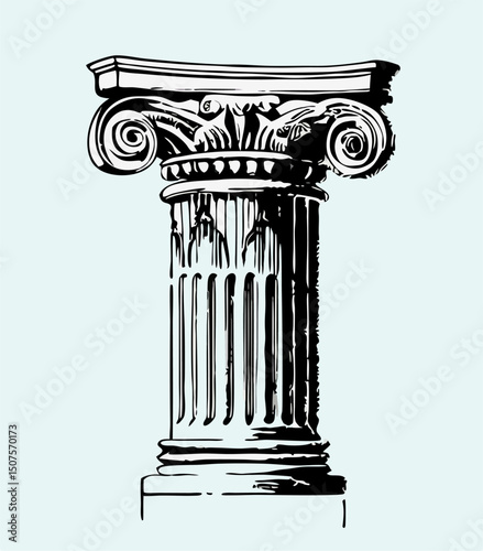 Ionic Column Architectural Drawing, Black and White
