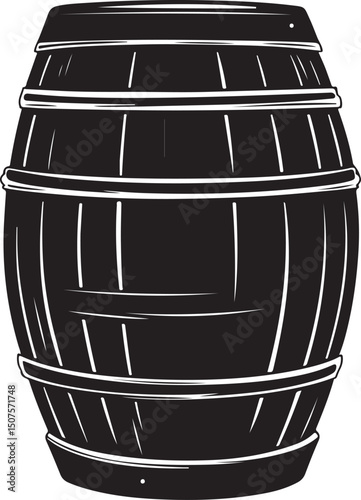 Wooden Barrel Whiskey Barrel Beer Barrel Silhouette Vector Illustration on Transparent Background