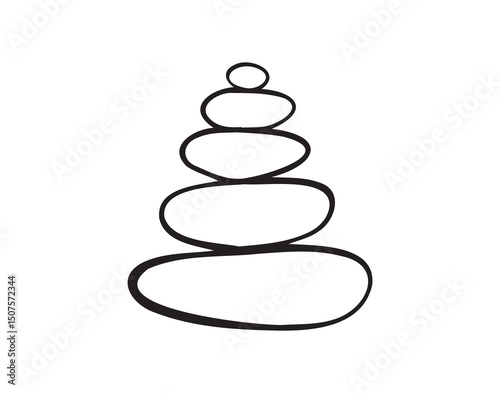  Yoga stones stack doodle hand drawn icon. Outline drawing balanced zen stone line clipart symbol. Spa pebbles black and white graphic line illustration.