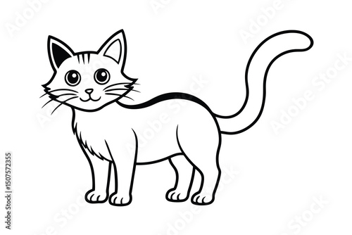 Adorable cartoon cat outline illustration simple design