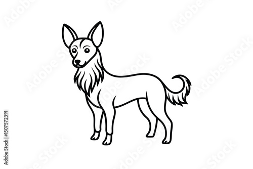 Line art illustration of a small longhaired dog breed