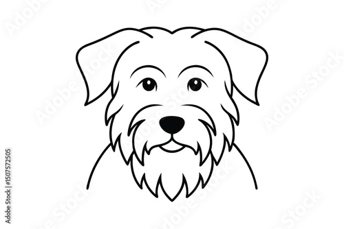 Adorable fluffy dog line art pet portrait simple design