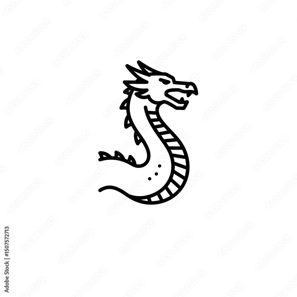 Fototapeta premium Dragon icon in a simple line art style for graphic design 