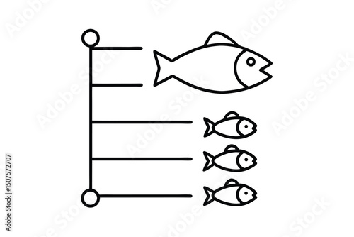 Big fish eating smaller fish simple line art illustration