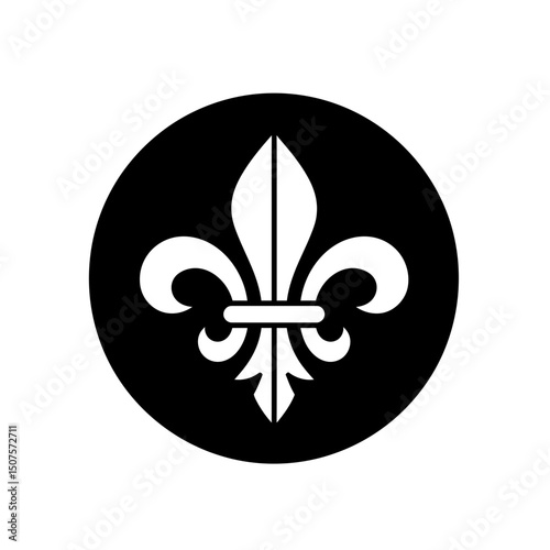 Fleur-de-lis icon in minimalist black and white design  