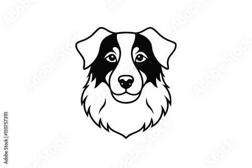 Australian shepherd dog head black and white line art illustration
