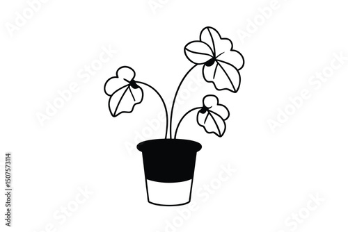 Simple Line Drawing of a Potted Plant with Leaves