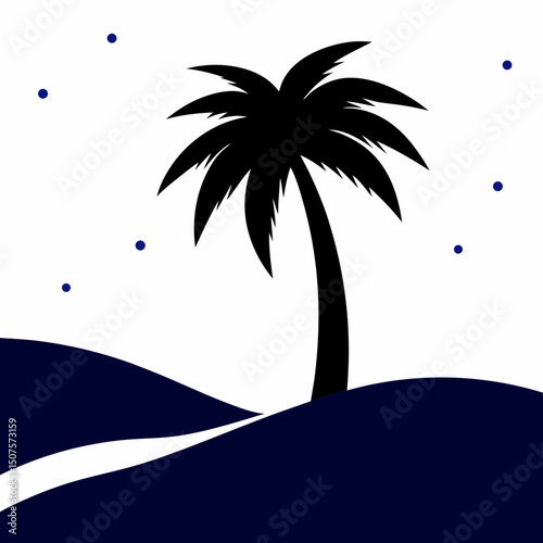palm tree on sand dune with starry night sky