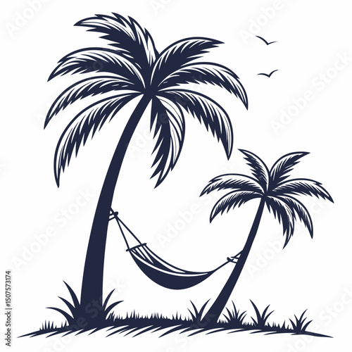 palm tree with a hammock hanging between two trunks