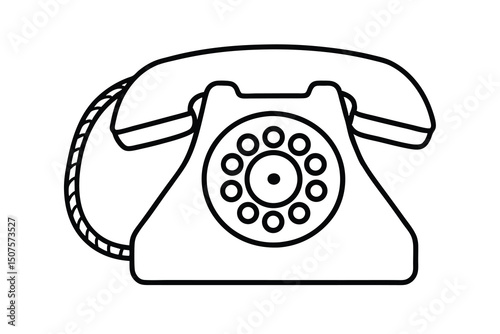 Vintage rotary phone outline illustration retro communication device