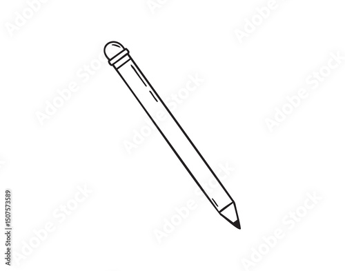 Pencil with eraser hand drawn doodle line scandinavian minimalism icon. Pencil single element for school, teaching, drawing, writing tool
