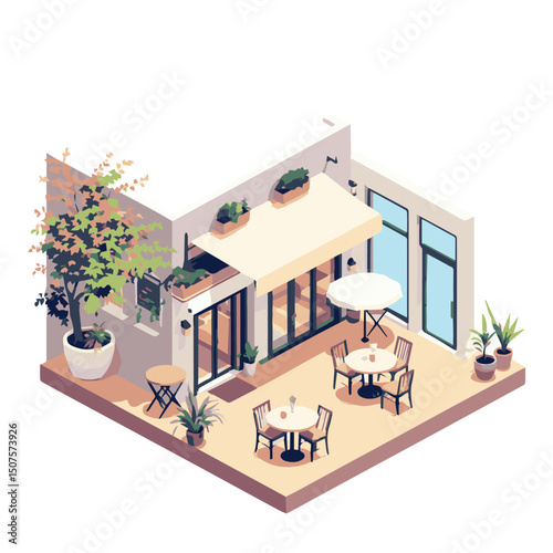 Cafe or Restaurant Vector Illustration - Isometric View
