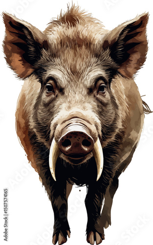Wild boar watercolor vector with textured earthy tones