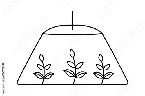 Simple line drawing of three plants under a dome