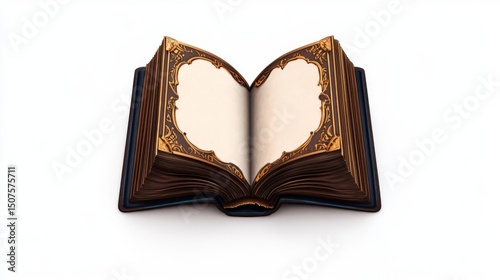 An elegant open book with ornate detail, inviting exploration of its blank pages for creativity and ideas.
