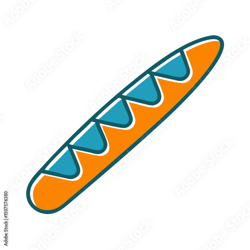 Cartoon baguette bread with blue and orange details  