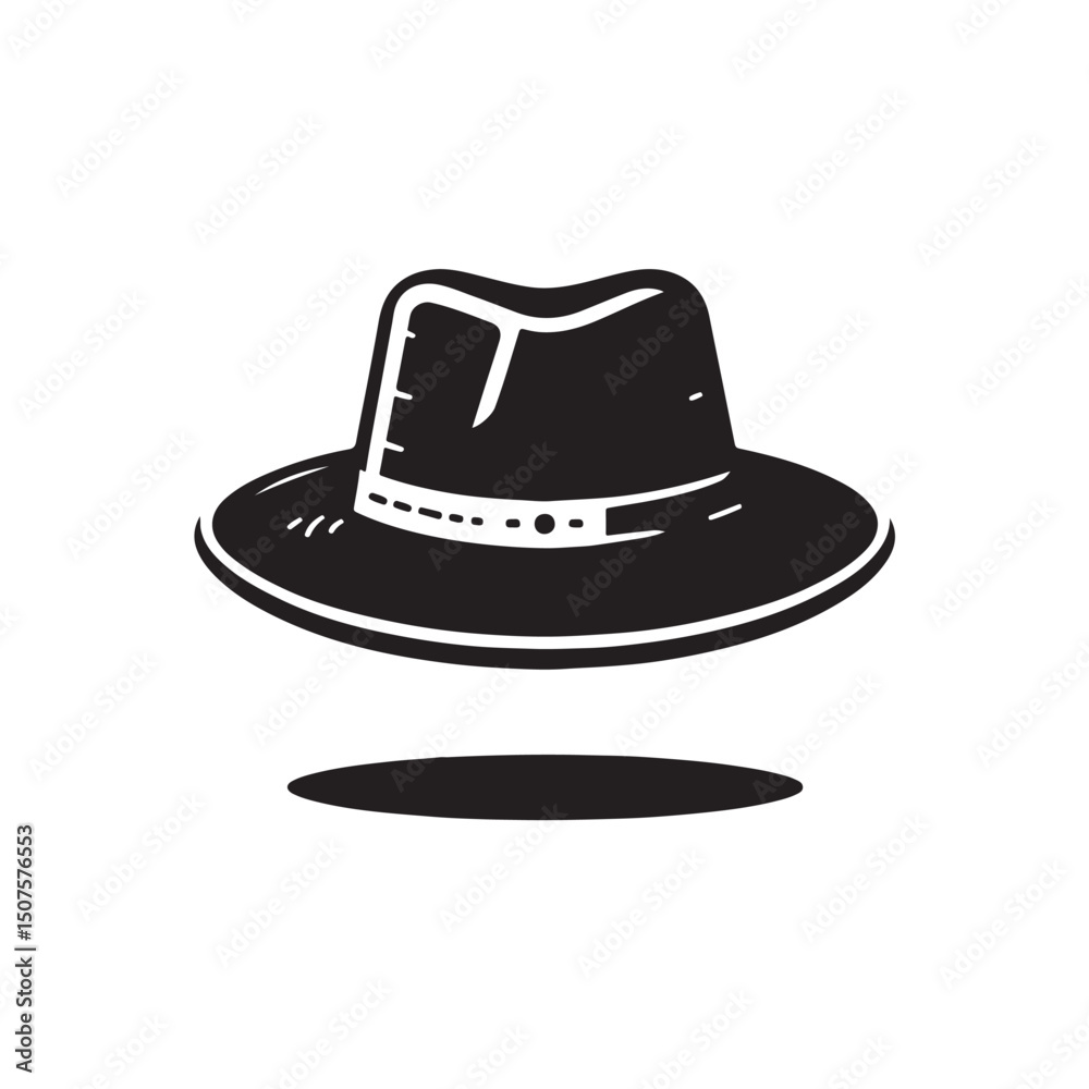 Fototapeta premium Black felt cowboy hat, a classic fashion accessory, isolated on white with a vector style