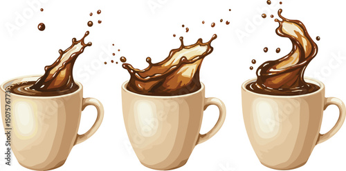 A mug of aromatic coffee with a plate and roasted coffee beans