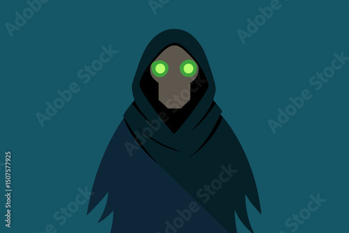 A character with a red eyes and a black background
