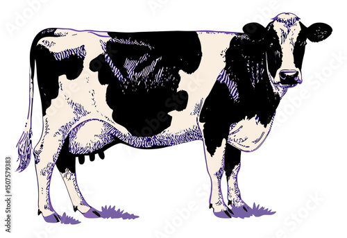 Black and White Holstein Cow Illustration