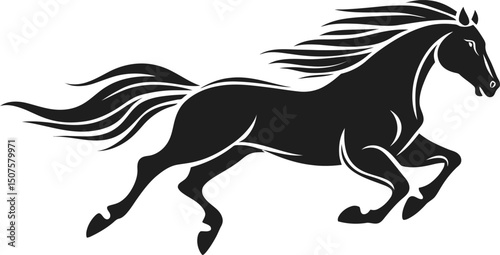  Elegant galloping horse silhouette with extended mane and tail