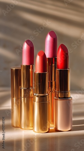 Collection of Vibrant Lipsticks Arranged Elegantly on Soft Satin Fabric