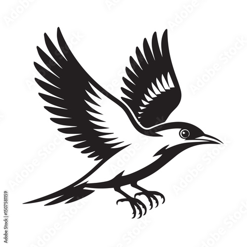 Black eagle silhouette vector illustration depicts a wild bird of prey in flight with powerful wings