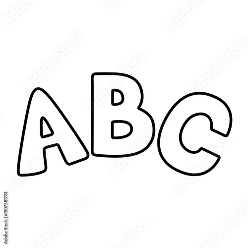 Line black letters ABC in arch shape for kids alphabet learning isolated on white background.	
