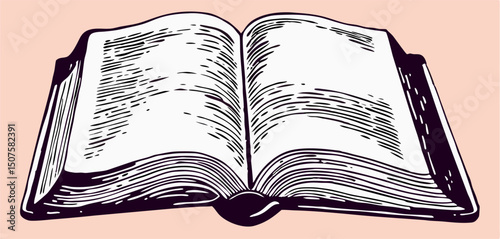 Open Book Illustration: Vintage Style, Black and White