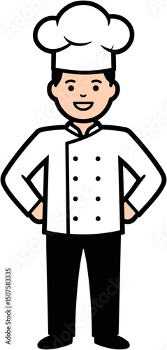 Happy chef smiling with arms crossed in professional kitchen uniform  