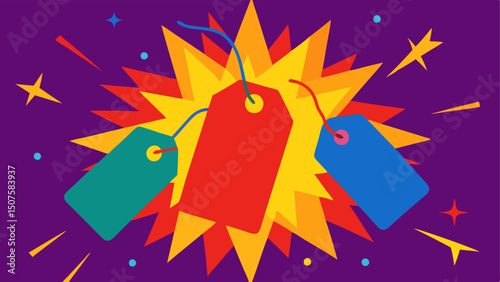 Exploding Price Tags Price tags with bold prices explode from the center surrounded by vibrant colors and dynamic lines to capture attention.