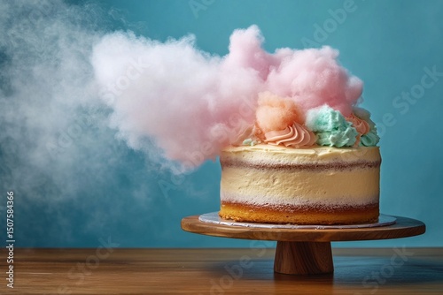 Sweet Celebration Cake Topped With Cotton Candy and Pastel Decorations for a ...