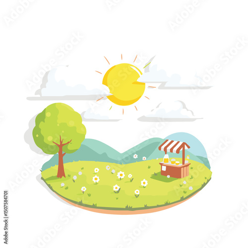 landscape with the sun and the house